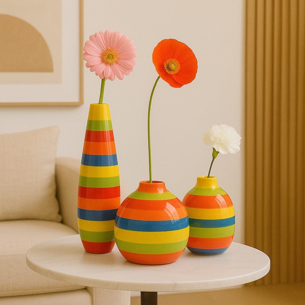 Ensemble de 3 vases rayés multicolores – Image 3