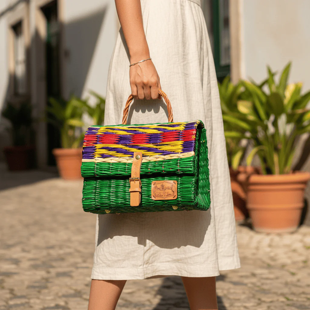 Sac cartable en jonc 25cm - Vert & multicolore – Image 3